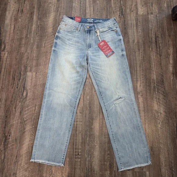 Levi's Signature High Rise Ankle Straight Jeans Size 8 Light Blue Distressed NWT - Picture 3 of 14